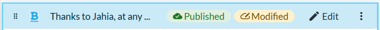 top bar with badges and actions when an item is selected in Page Builder