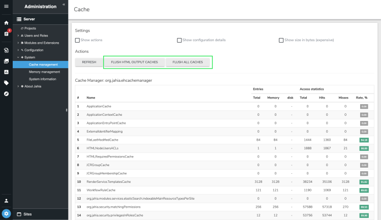 Interface to manage cache